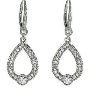 Leslie Greene "Mia" Sterling Silver CZ Open Drop Earrings New